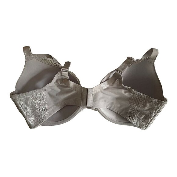Ambrielle 40DD Full Figure Plunge Bra Metallic Gray Lace Underwire Push Up - Picture 3 of 4